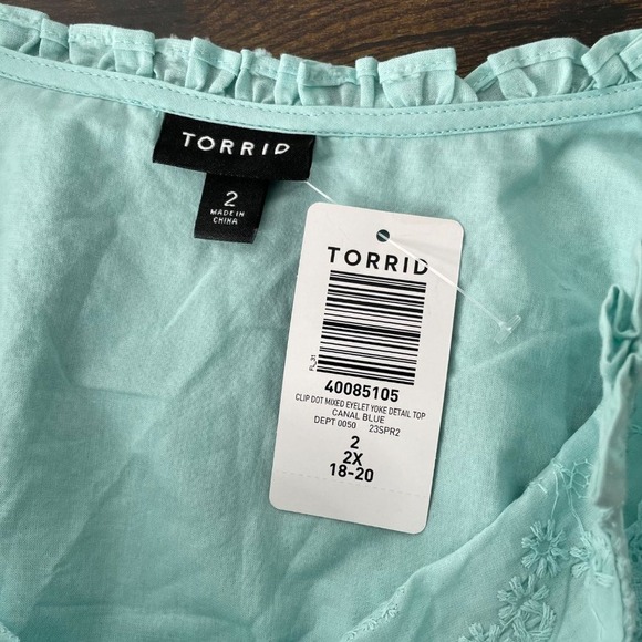 NWT Torrid Blouse Size 2X Blue Cotton Eyelet Floral Lightweight Airy - Picture 8 of 10